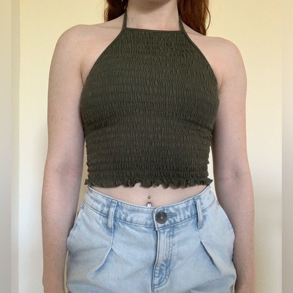 Army green halter crop top